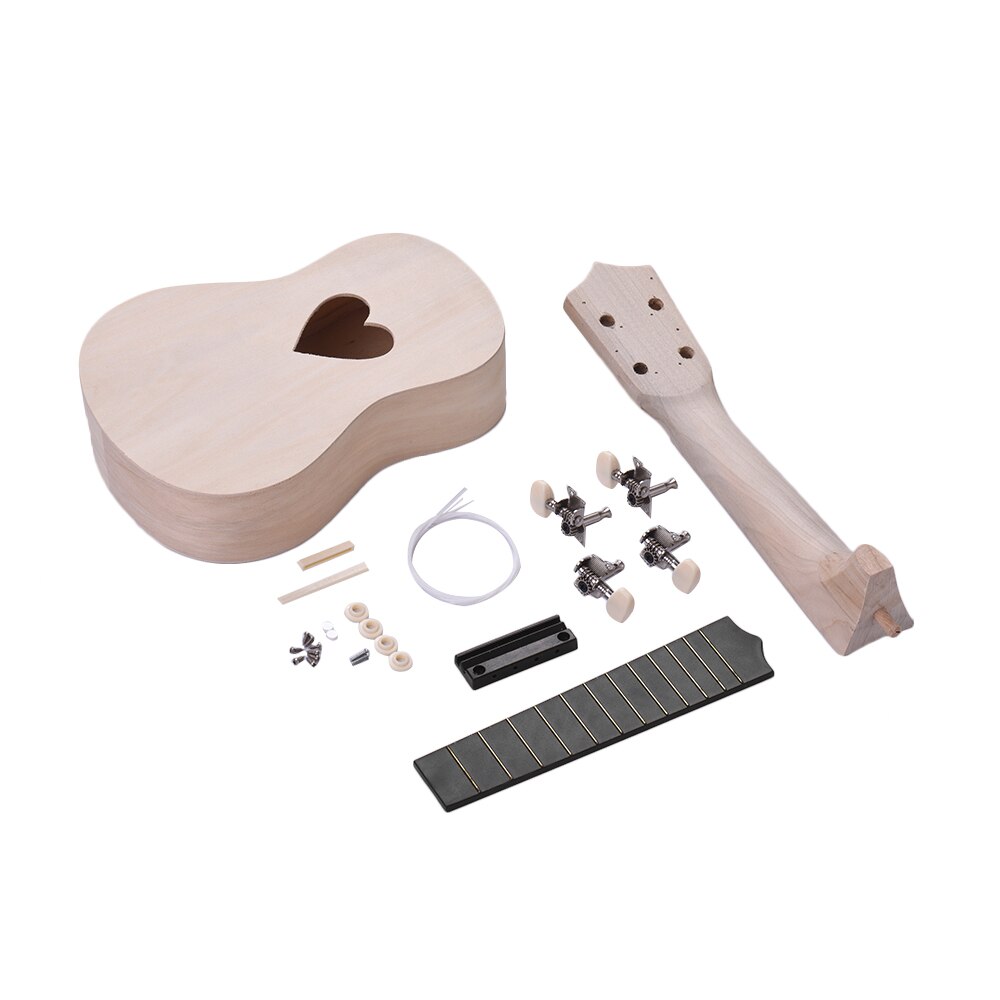 21 tuuman keskeneräinen tee-se-itse ukulele ukulele setti lehmuspuusta valmistettu runko ja kaula, muovinen otelauta ja talla, nailonkielet ukulele-harrastukseen: Tyyli 3