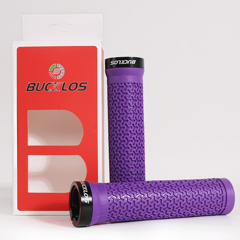 BUCKLOS-empuñadura de manillar de bicicleta, ergonómico, antideslizante, cubierta de mango, empuñaduras de goma de aleación de aluminio, accesorios para bicicleta de montaña: Azul marino