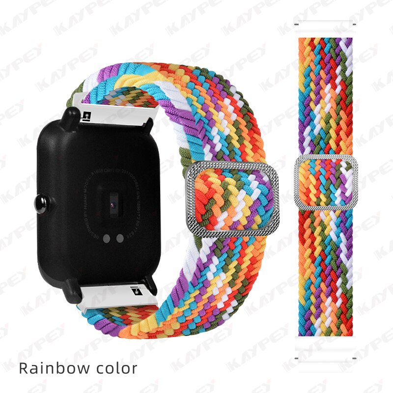 Boucle Solo tressée pour Huami Amazfit GTS 2 2e 2, Mini bracelet de ceinture élastique en Nylon réglable pour Amazfit Bip Lite 1S U pro: 15-Rainbow