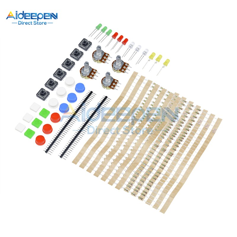 1 sett 100 ω -1 m motstand  b10k b100k roterende potensiometer 5mm ledet 4 pin 12 x 12mm taktil bryter elektroniske delesett til arduino