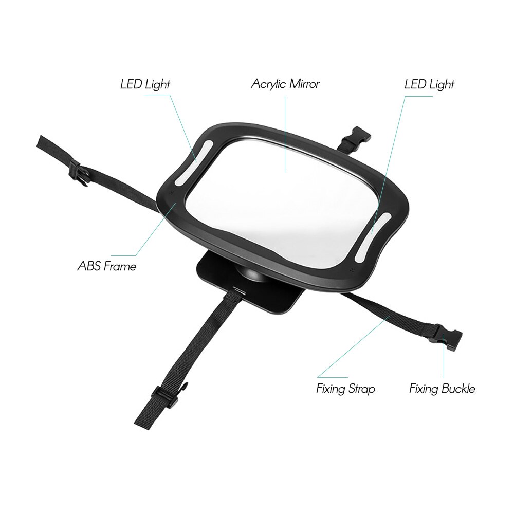 360 ° Draaibare Baby Achterbank View Spiegel Onbreekbaar Acryl Baby Auto Spiegel Achteruitkijkspiegel Baby Spiegel Met Afstandsbediening Led Licht