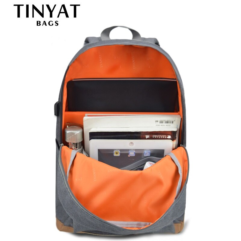 Tinyat Mannen 15 Inch Laptop Rugzakken Computer Mannelijke School Rugzakken Rugzakken Leisure Voor Tiener Reizen Schouder Mochila Grijs