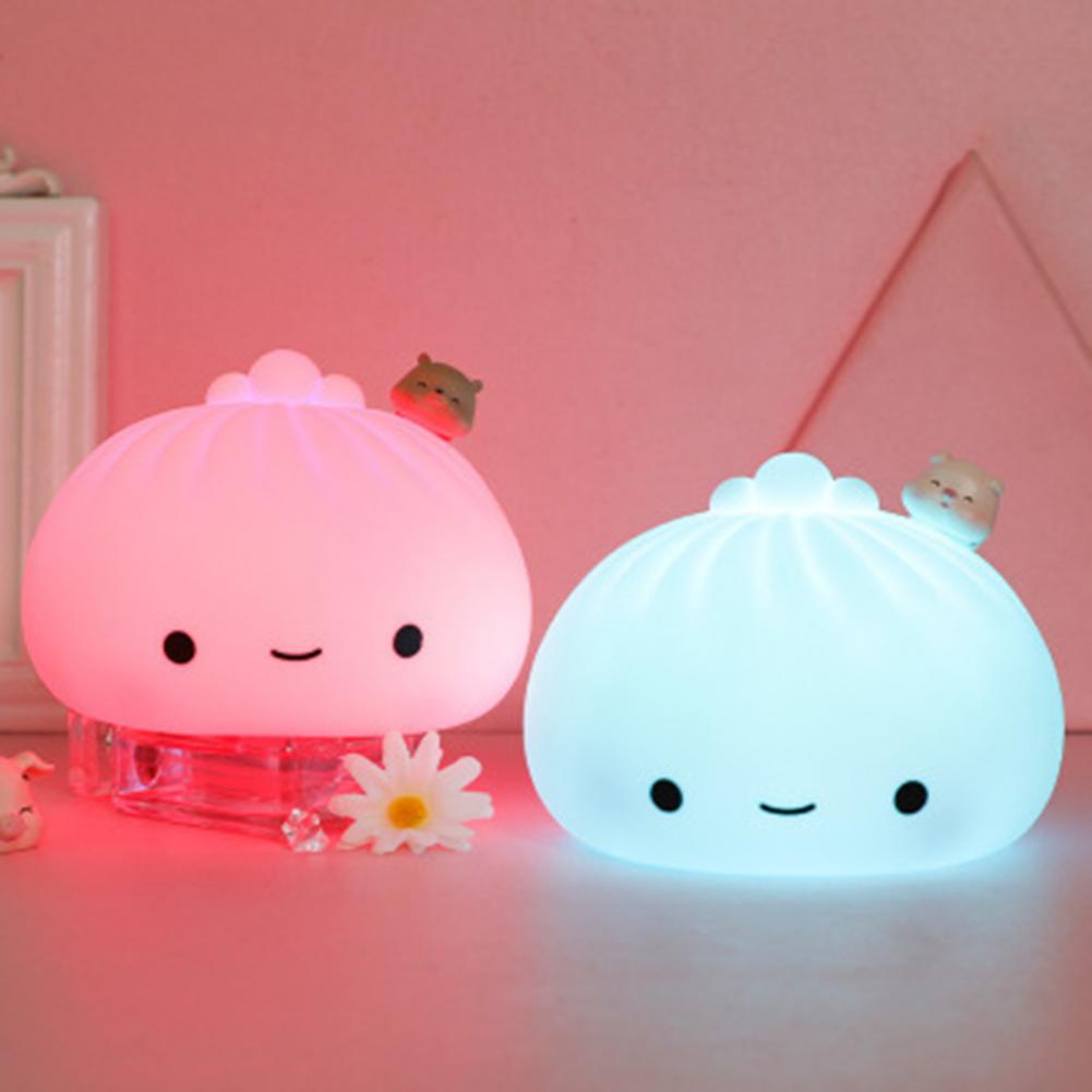 Universal Cartoon Dumpling Night Light Silicone LED Night Light Endurance Quickly Charge Buns Touch Controls Night Light