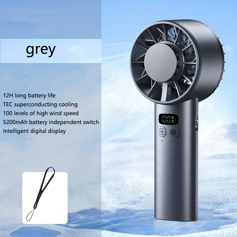 5200 mAh tragbarer Handventilator, LED-Anzeige, Halbleiterkühlung, 100 Geschwindigkeiten, wiederaufladbarer USB-Außenventilator, doppelter Eiskühler