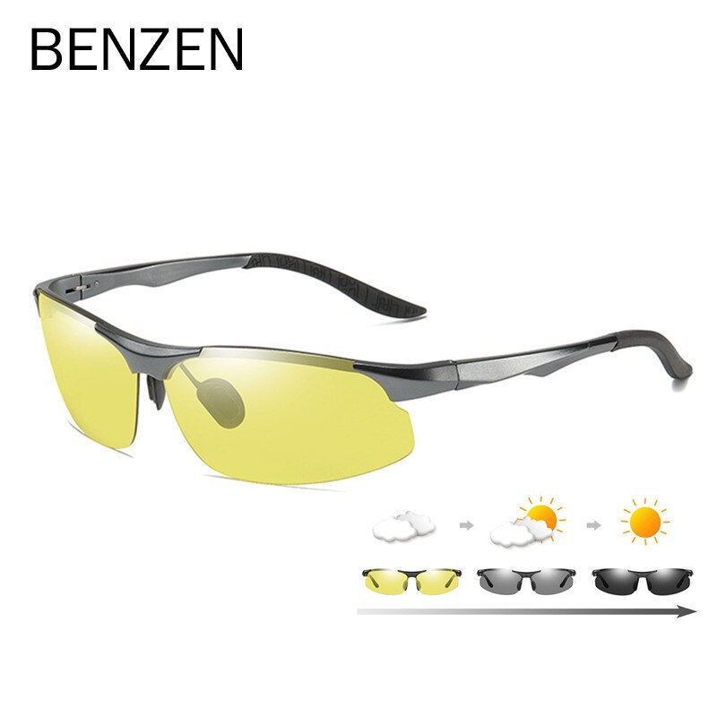 BENZEN Photochrome Polarisierte Sonnenbrille Männer Aluminium-Magnesium Fahren Gläser Männlichen Schild Nacht Vision Fahrer Brille 9518