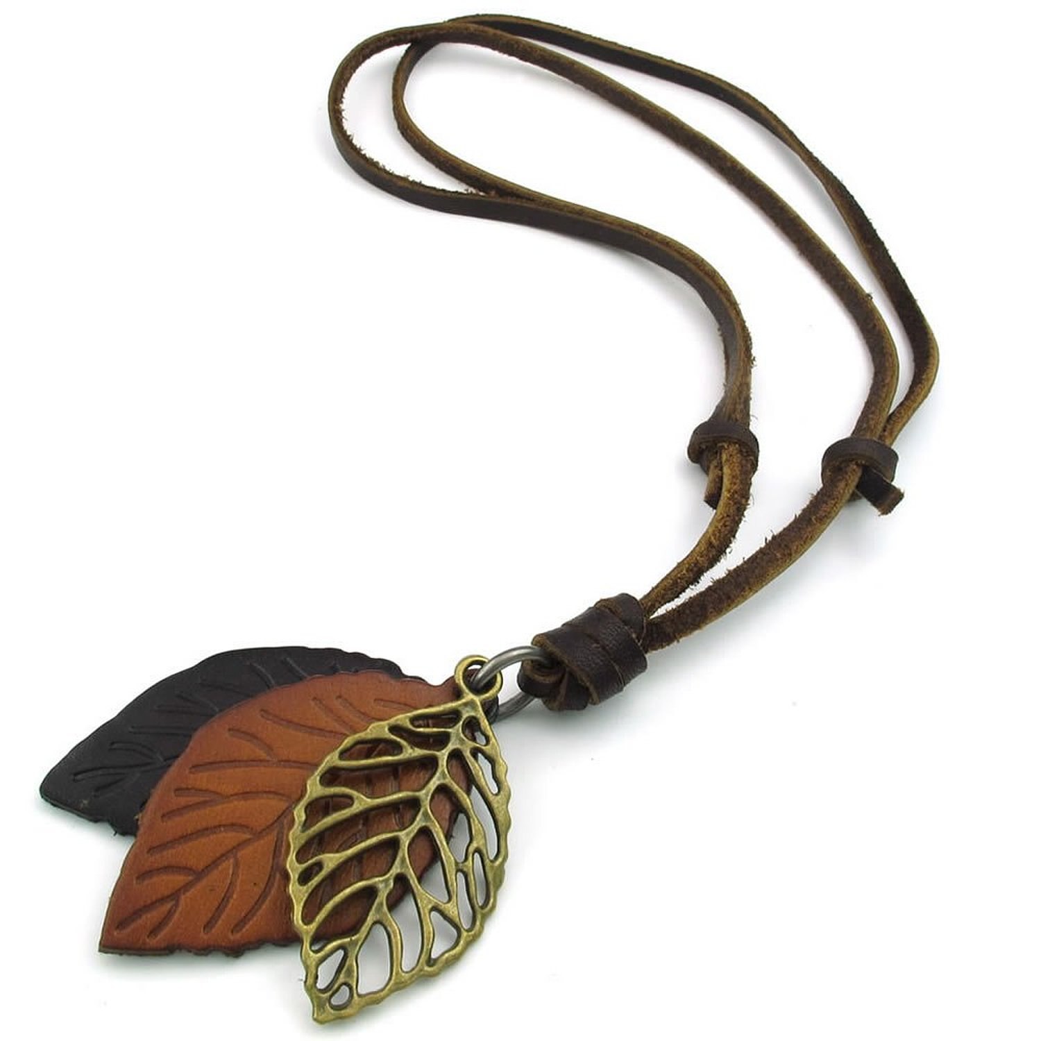 Jewelry Men's Ladies Necklace, Leaf, Adjustable Sizes Alloy Pendant with Leather Necklace