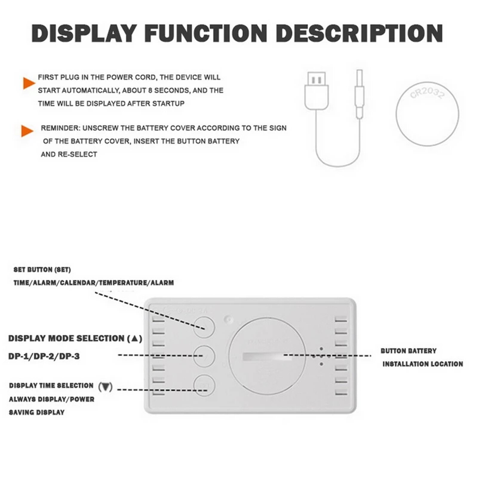 Mini relógio digital led multifuncional, relógios de alarme elétrico, espelho de superfície para casa, quarto 20ing