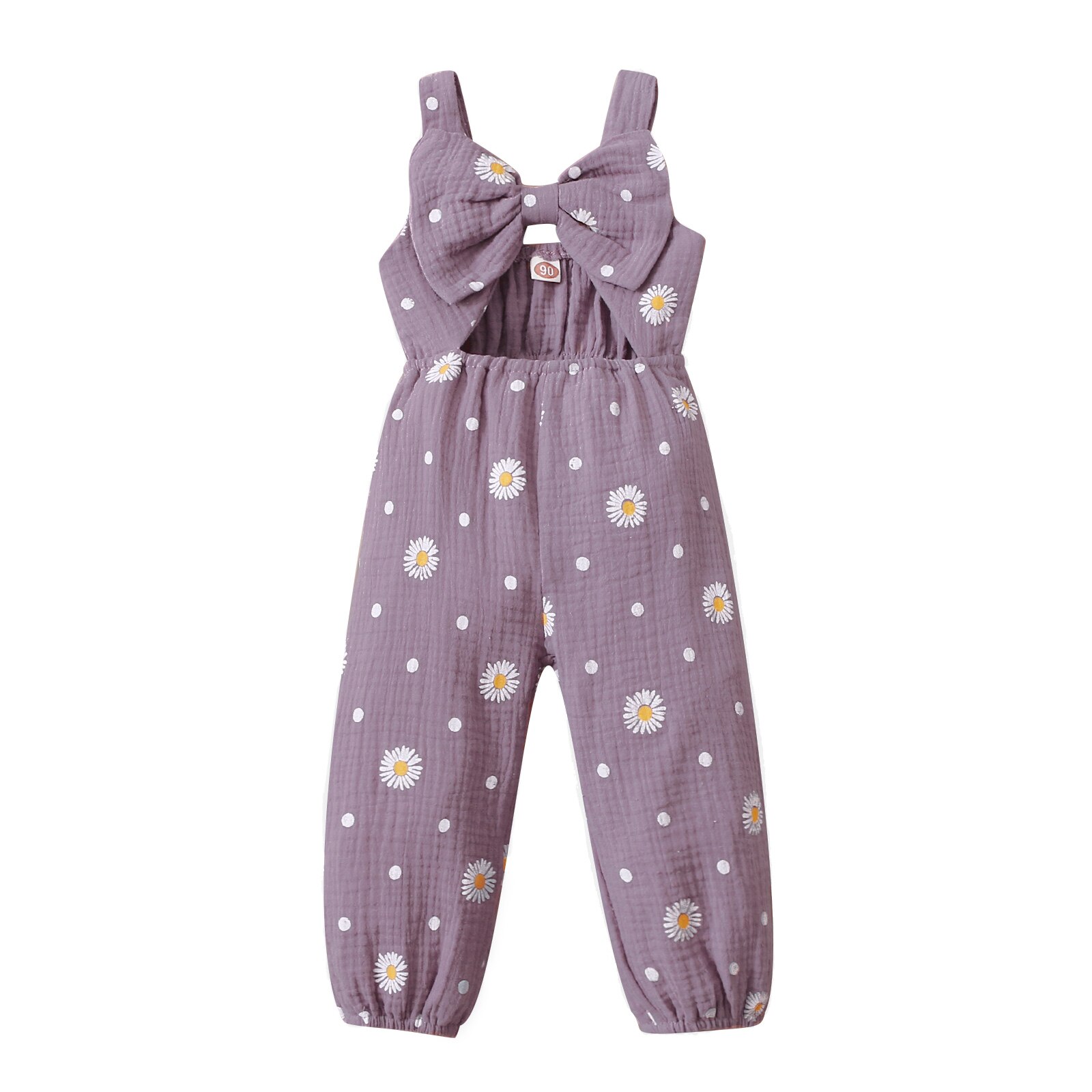Peuter Baby Meisje Mouwloze Romper Daisy Print Hollow Out Bow-Knoop Decor Lange Bodysuit Casual Zomer Jumpsuit Playsuit: Paars / 24M