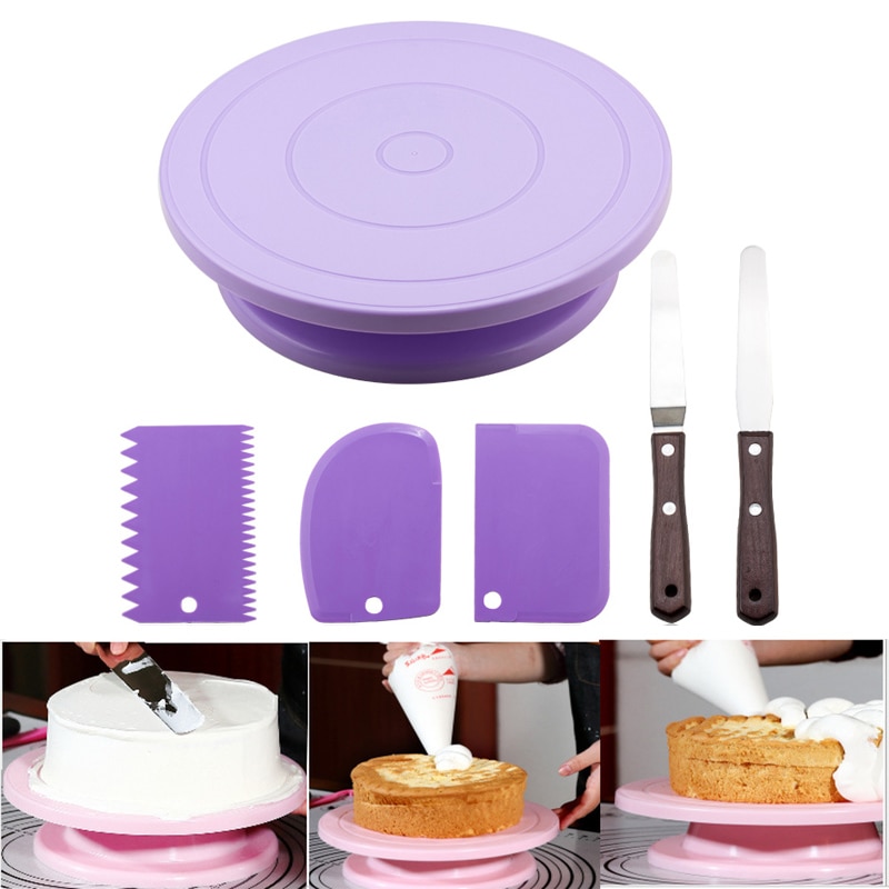 Cake Decorating Tools Convenient Rotating Cake Stand Cake Turntable Plastic Spatula Scrapers For Bakery Dessert Shop