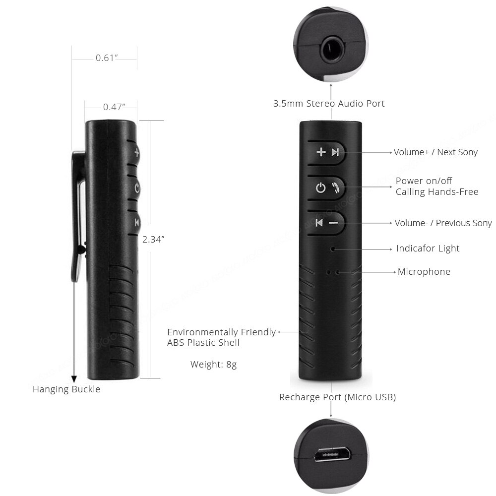 Wireless Bluetooth Car Kit Media Button Remote Control Car Motorcycle Steering Wheel Music 3.5mm Jack AUX Receiver Handsfree