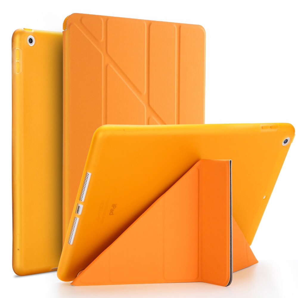 Etui na Tablet do ipada Air 2 9.7 "PU Leather Smart Sleep wake funda Trifold stojak solidna inteligentna obudowa do ipada Air 2 A1566 A1567: Orange