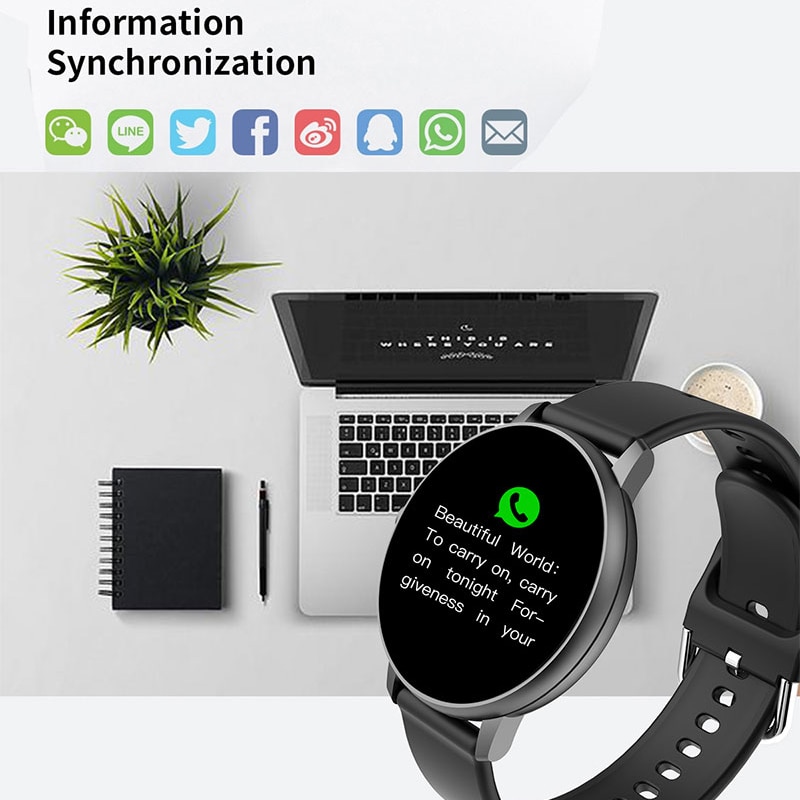 Luik Full Touch Screen Smart Horloge Mannen Hartslag Bloeddruk Oproep Herinnering Functie Sport Smartwatch Voor Android Ios + Box