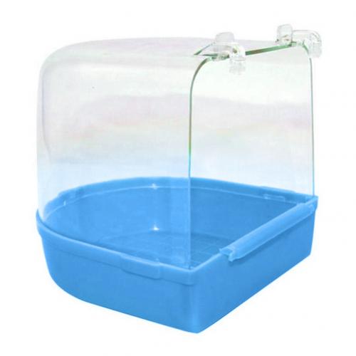 Vasca da bagno per uccelli vasca da bagno scatola per la pulizia degli uccelli accessori per gabbia bagno per pappagalli vasca da bagno in plastica trasparente doccia appesa arredamento: blu
