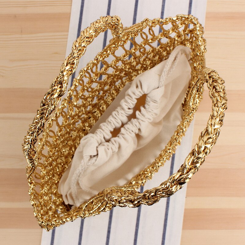 Gewebte tasche aus gold- und silberdraht, hohle handhaken, gewebte tasche, chaonvsen strandhandtasche, schultertasche