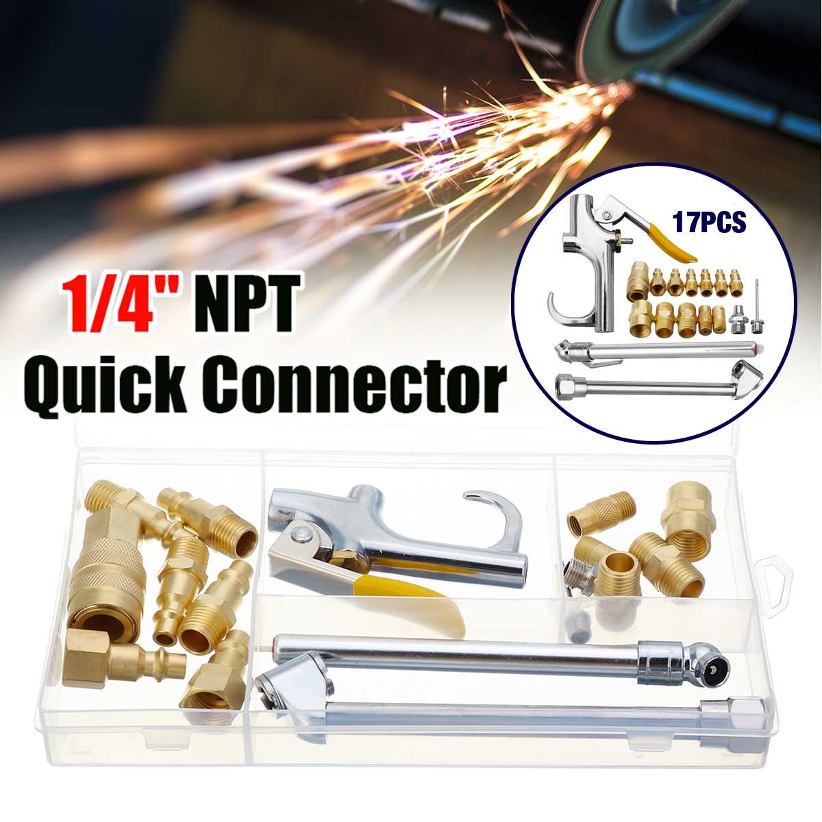 17PCS High Performance Copper 1/4'' NPT Quick Coupler Connector For Compressor Tools Set Fitting Pneumatic Tool Part USA Style