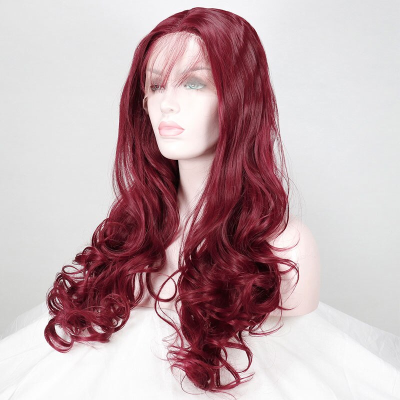 Bombshell Wine Red Burgundy Body Wave Synthetic Lace Front Wig Heat Resistant Fiber Natural Hairline With Baby Hair For Women