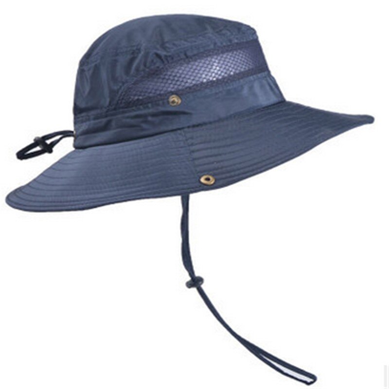 Jahrgang Cowboy Hütte Männer Gittergewebe Eimer Kappen Für Männer Sommer Kappen Breite Krempe UV Schutz Klappe Hütte Männer Ich bin Freien Atmungsaktiv Strand Kappen: Marine Blau