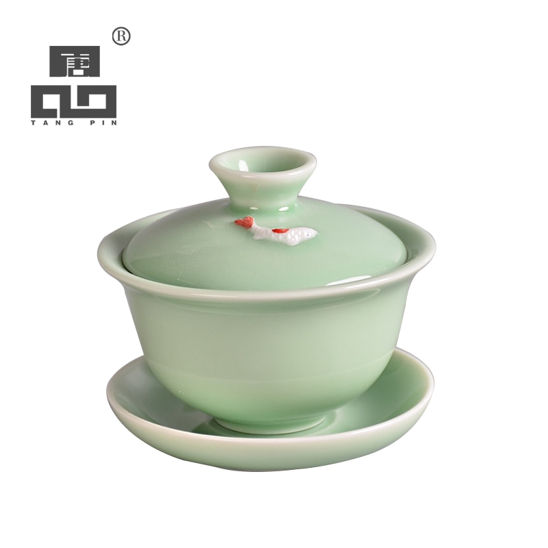 TANGPIN longquan celadon ceramic gaiwan teacup fish teapots chinese kung fu tea set 120ml