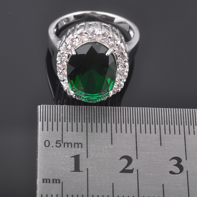 Bridal Jewelry Sets Women's Wedding Silver Color Green Crystal Ring Necklace And Earrings Set QZ0458