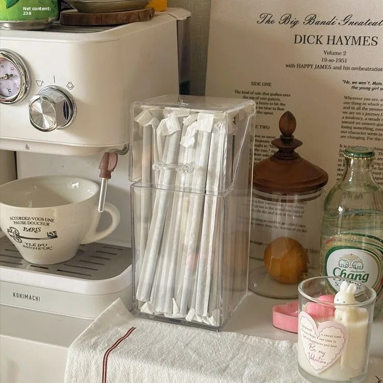 Opbergdoos voor wegwerprietjes voor op kantoor, met klepdeksel, stofwerende plastic houder voor koffie, melk, theezakjes, sieradenhouder.