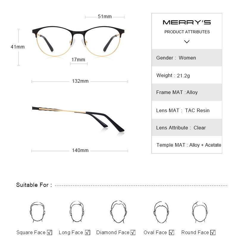 Merrys kvinder retro kat briller stel dame trending briller nærsynethed receptpligtige optiske briller  s2103