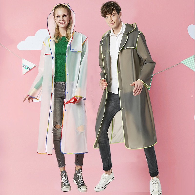 Adulte hommes femmes long eva épais vêtements de pluie universel imperméable poncho randonnée randonnée imperméable à capuche