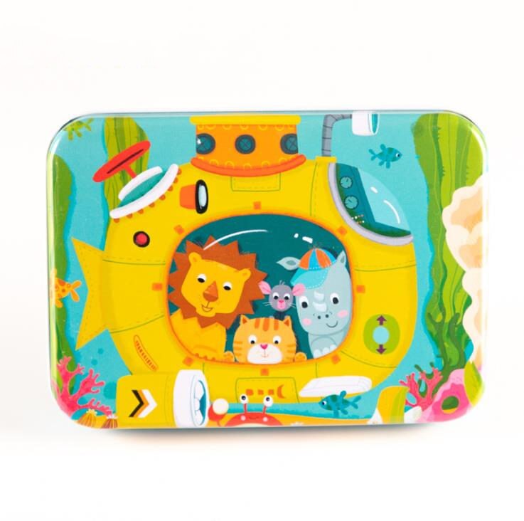 120 stück Eisen Box Verpackung Holz Cartoon Puzzle Spielzeug Kinder Intelligenz Entwicklung Tangram Und Jigsaw Puzzle Spielzeug: Submarin