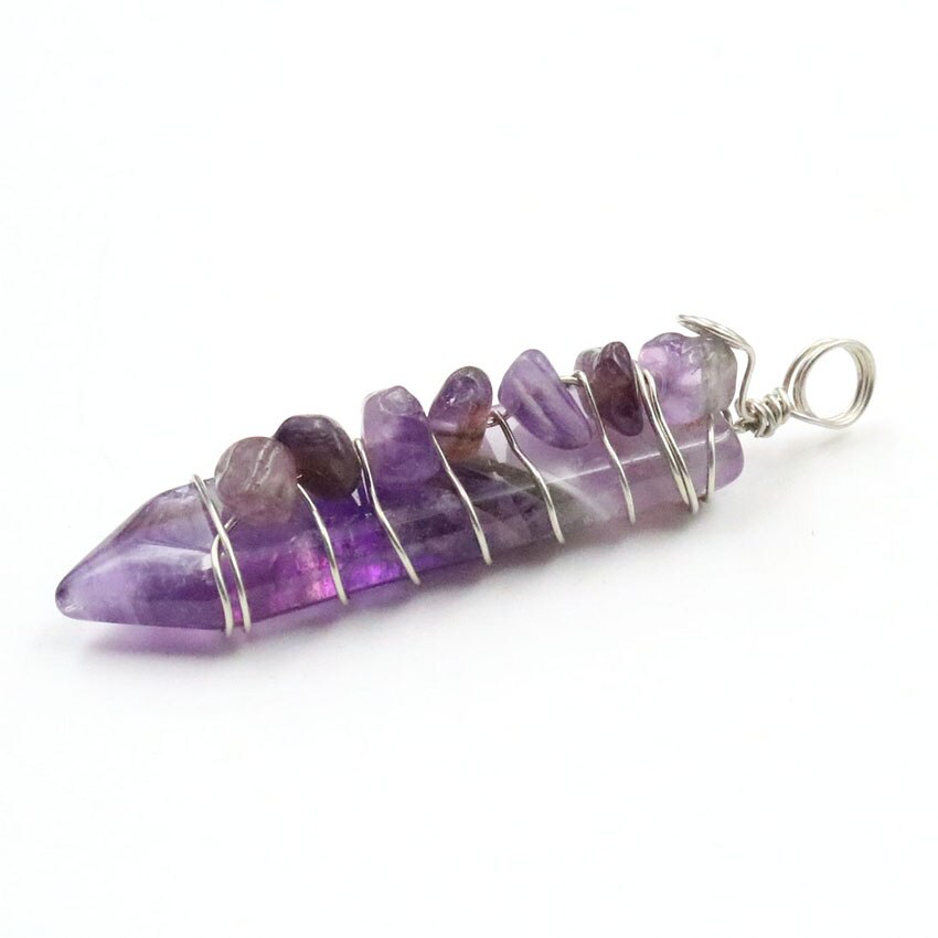 Reiki Handmade Wrap Pendulum 7 wisiorki czakry uzdrawiający kryształ naturalny klejnot kamień ametysty lazuryt Point miecz wisiorki: Amethyst