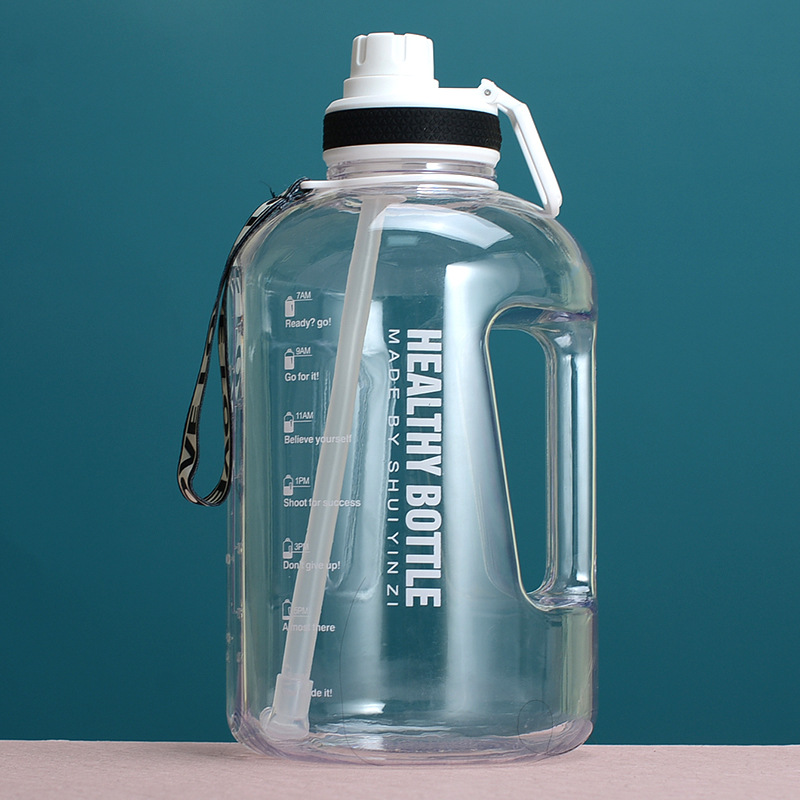 2.2L large capacity water cup sports fitness gallon straw big water bottle high temperature resistant plastic ton barrel: Transparent