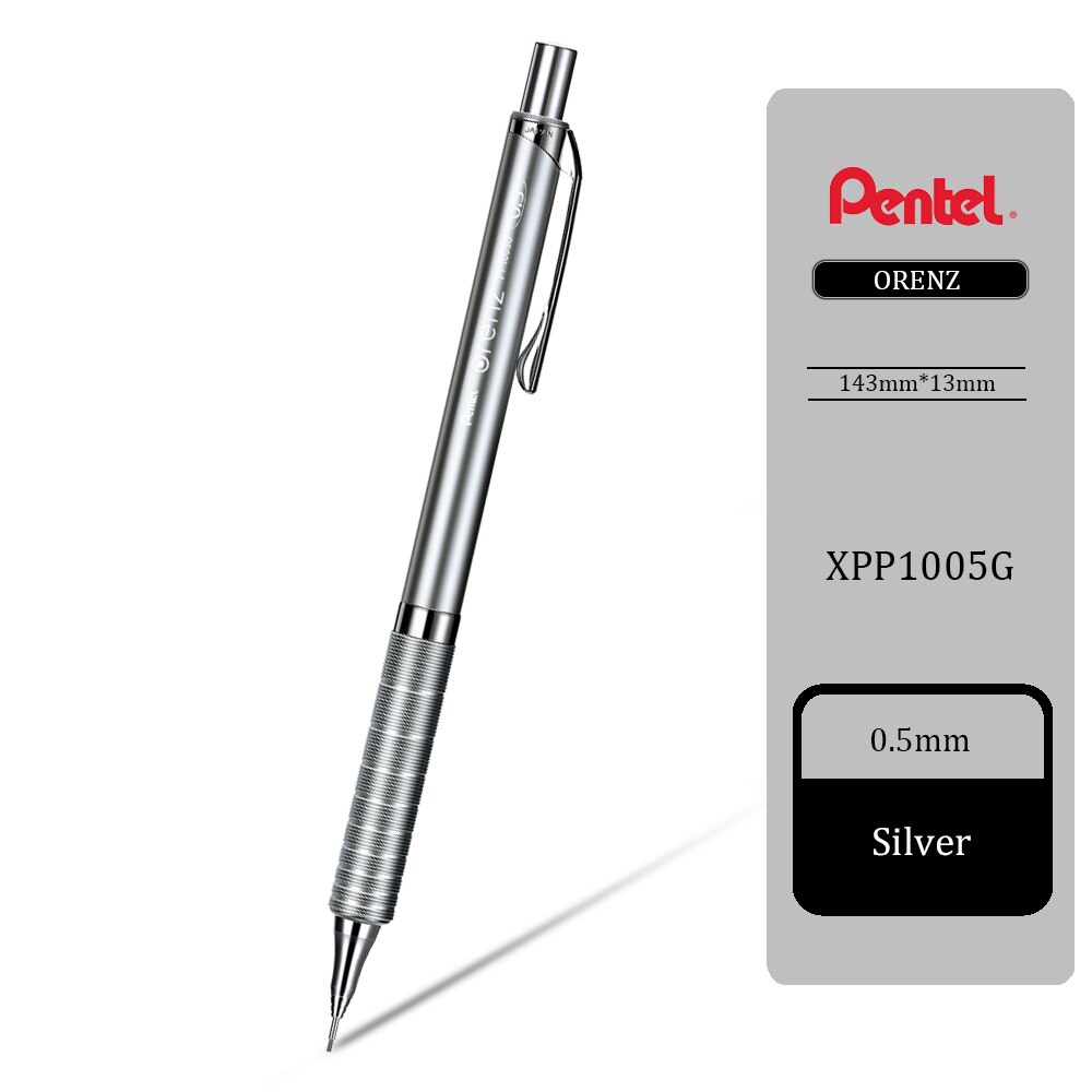 Japan Pentel ORENZ Metal Mechanical Pencil XPP1005G 0.5mm Low Center of Gravity Drawing Pencil Student Office: silver