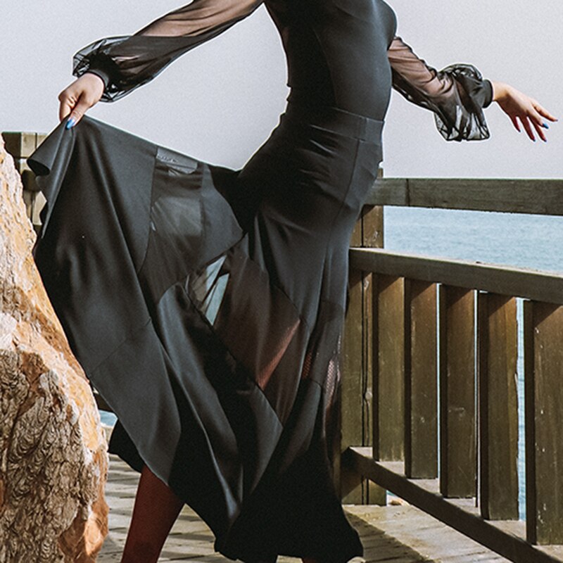 Ballroom dance hame naisten tanssihame moderni big swing hame mesh splicing hameet