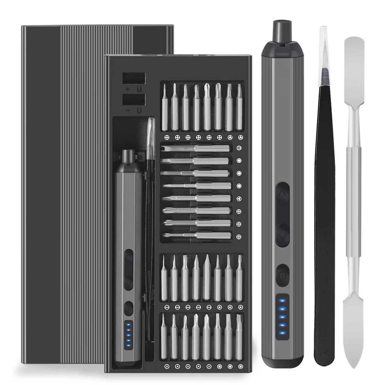 68-in-1 elektrische schroevendraaierset 5 koppelinstellingen Precisie elektrisch gereedschap Magnetische schroevendraaierbits voor iPhone-bril Horloge PC: Zilver