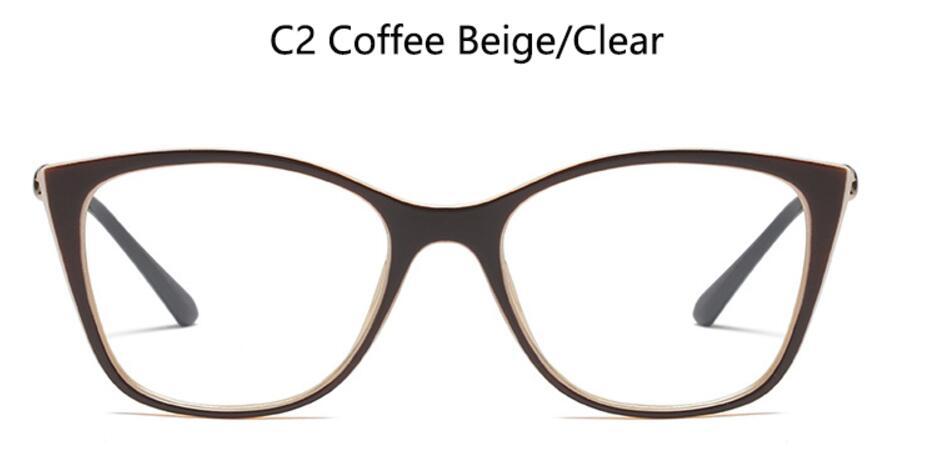 Katteøyebriller til kvinner klare linser luksusmerke metallbriller knutete blå svarte innfatninger: C2 kaffe beige