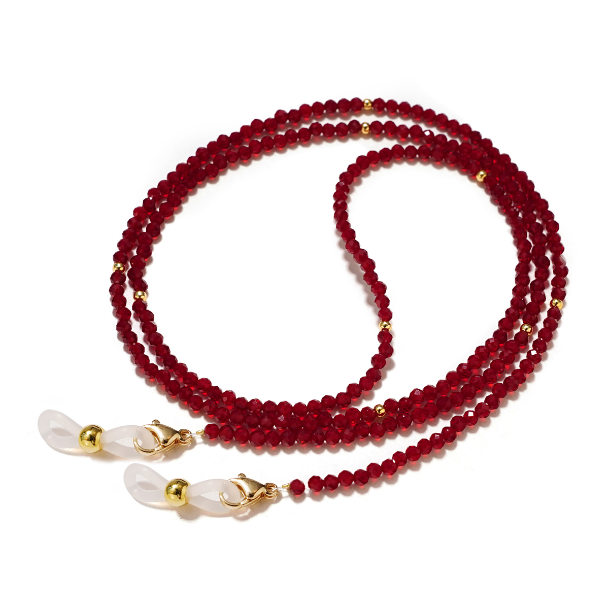 Collana a catena per occhiali da donna-cordino per occhiali da suola con perline acriliche intorno al collo con perline verdi di cristallo fatte a mano: Rosso