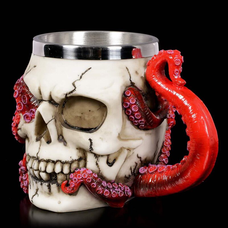 3D 200/400ml jarras de cerveza devorado pulpo jarra con calavera interior de acero inoxidable té y café tazas y tazas Halloween de Navidad