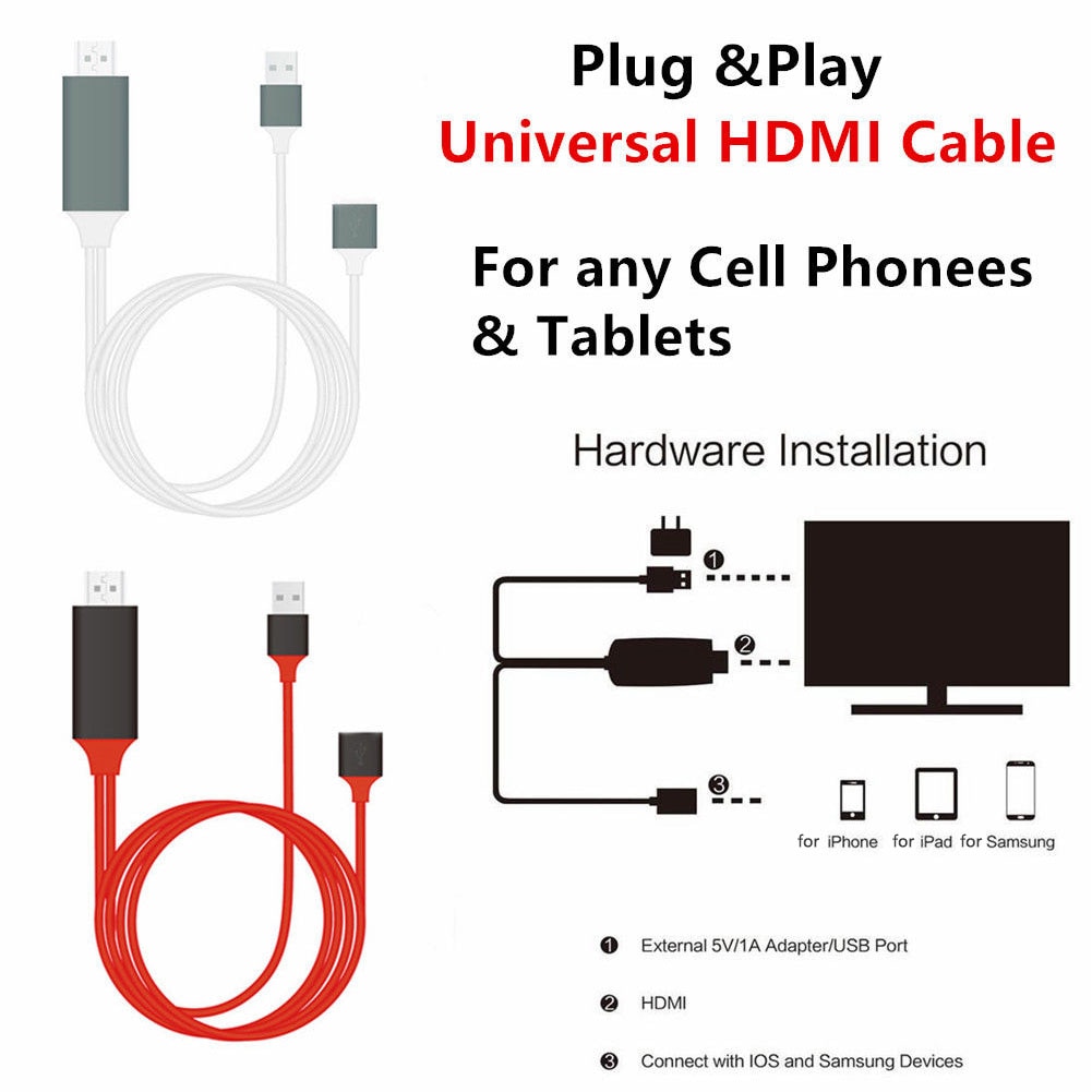 Telefon til tv plug and play 1080p smart tilbehør nettbrett hd line av adapter sync screen hdmi kabel ledning for iphone 6 7 8 x