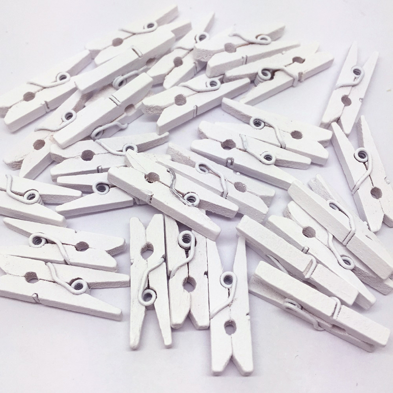 Clips pequeños de madera blanca, pinzas de 25mm, Mini pinza de madera Natural para álbum de recortes, fotos, manualidades, decoración, 50 unids/lote