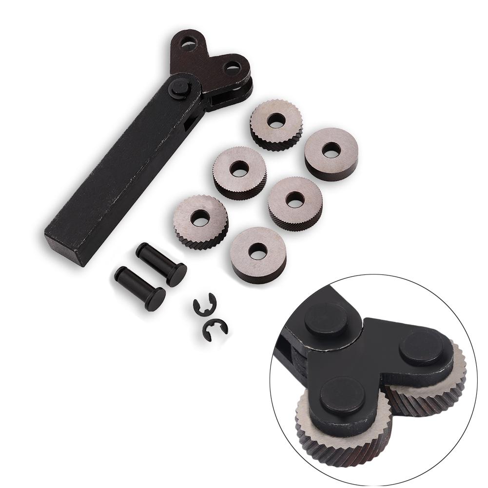 Dual Wheel Knurling Tool Kit 7pcs 0.5mm 1mm 2mm Wheel Linear Pitch Knurl Set Steel Lathe Cutter Wheel Knurling Tool Set