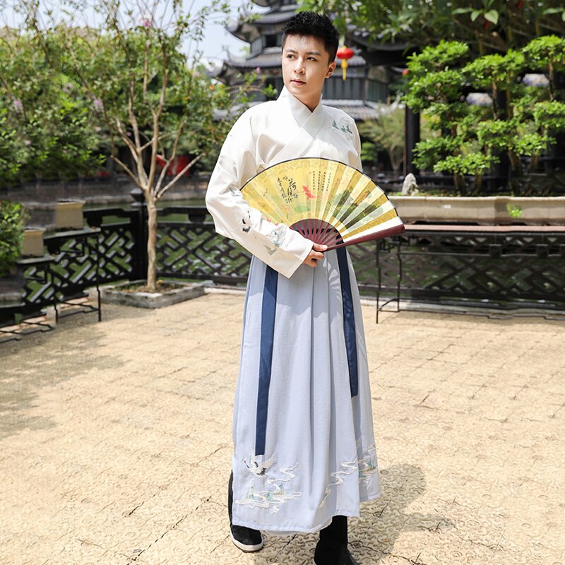 Traditionele Dans Kostuums Hanfu Vrouwen Mannen Crane Borduren Prestaties Kleding Folk Fee Jurk Festival Rave Outfit DC3163