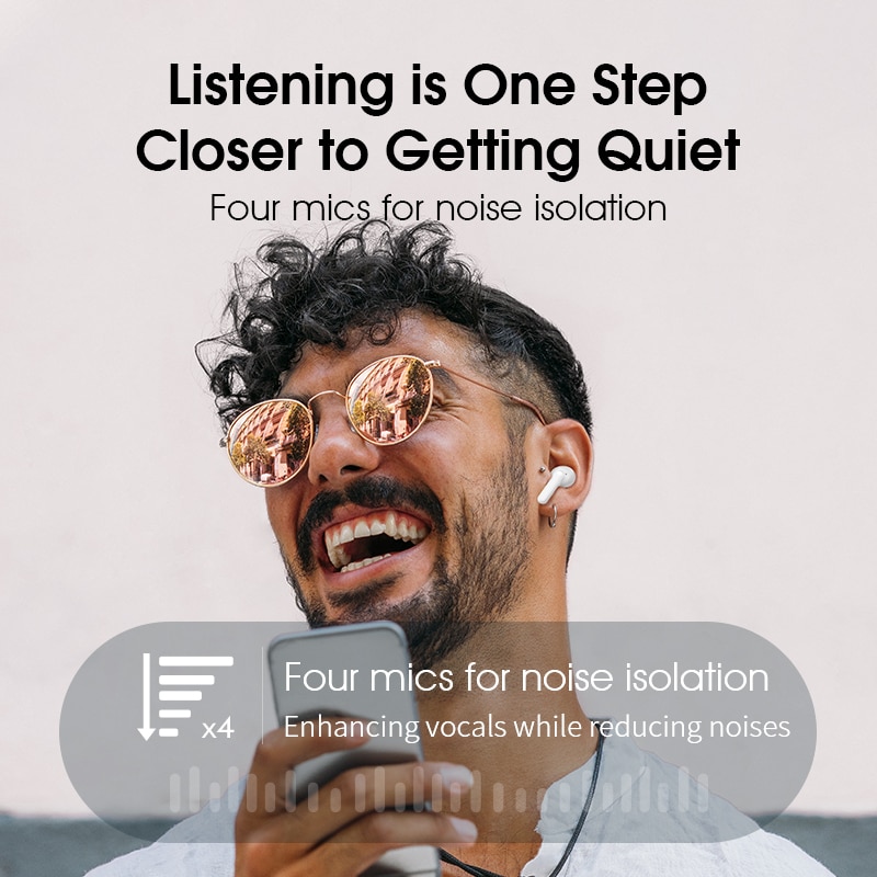 QCY – écouteurs Bluetooth T11 Hifi, oreillettes sans fil, avec 4 micros, Isolation du bruit, Charge rapide