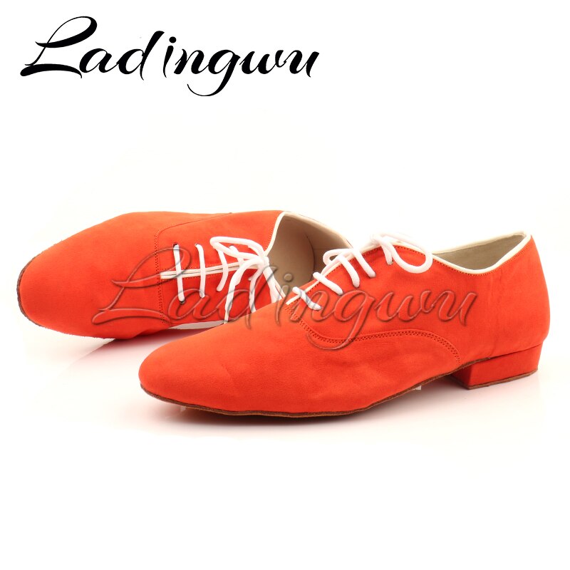 Ladingwu-zapatos de baile de salón para hombre, calzado moderno de ante rojo, zapatos de baile latino,