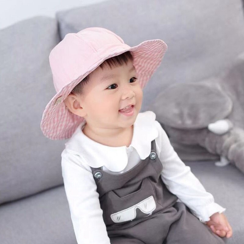 Sombrero de cubo amarillo para niños y niñas, gorro de playa Reversible de algodón, de ala ancha, de cumpleaños, H096D