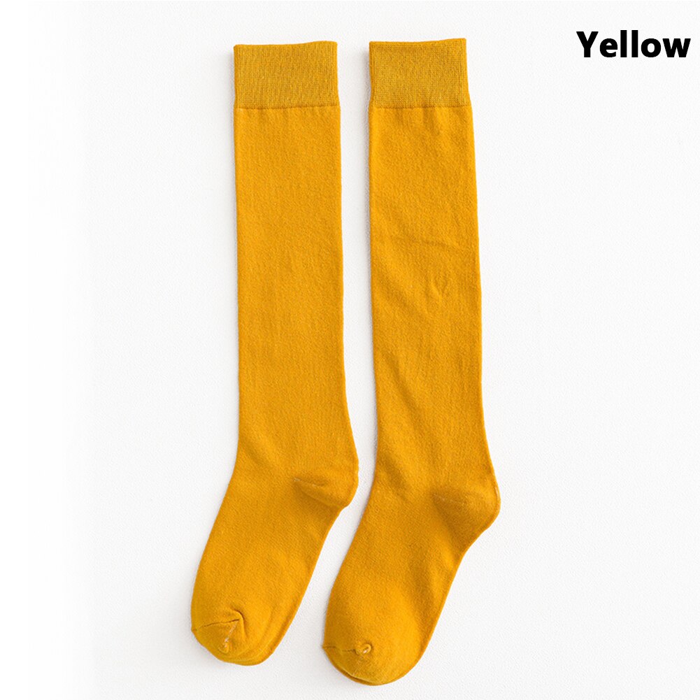 Cotton Ladies Knee High soild color Socks Women student Socks School Party street dancing knee sock for women girls Ladies: yellow