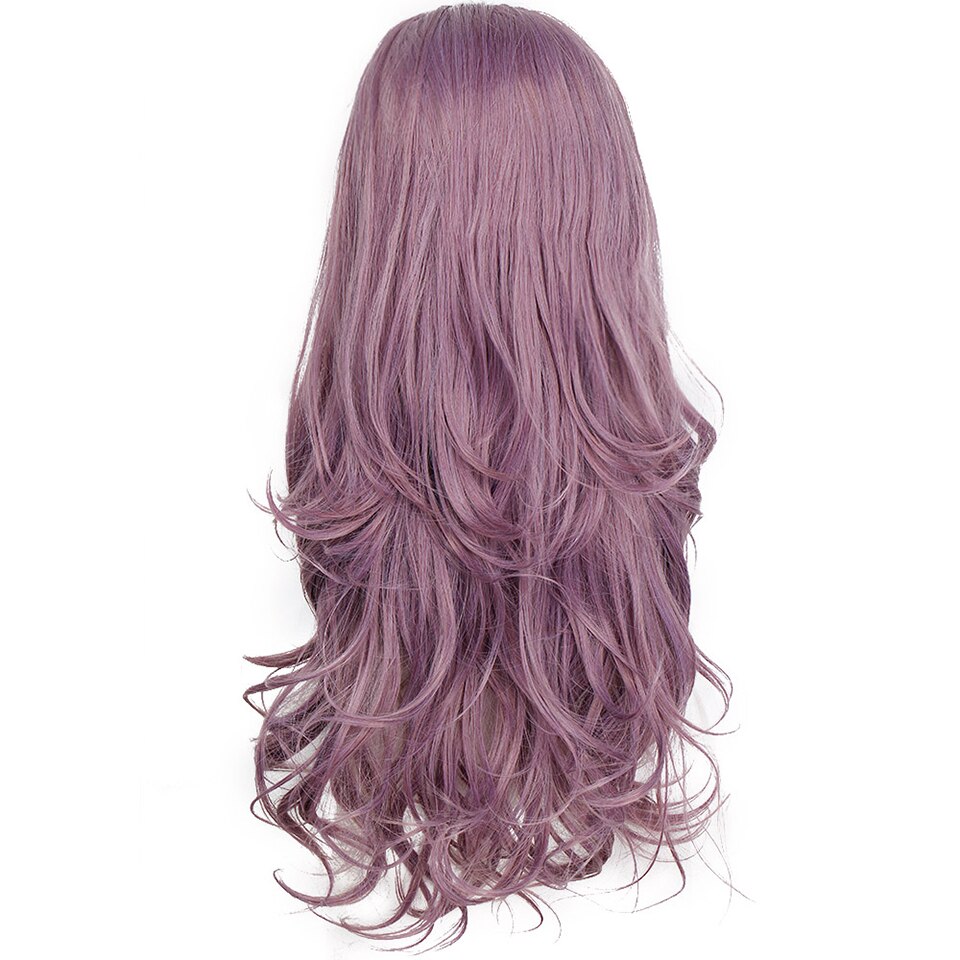 Peluca de pelo negro largo ondulado AISI, pelucas sintéticas de encaje frontal para mujeres negras, Peluca de fibra resistente al calor de parte Natural: Light Purple