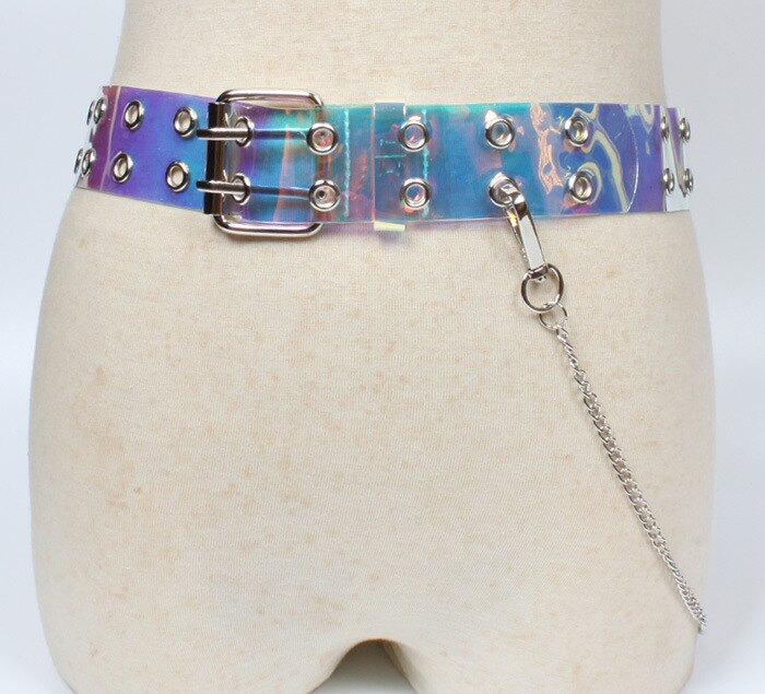cinturón de PVC de dos filas para mujer, hebilla de doble Pin, cinturones transparentes de cintura blanca para mujer, cinturón para Vestido vaquero para mujer