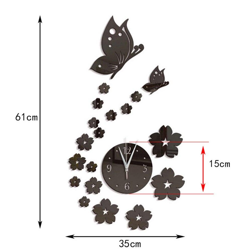 Muursticker Klok Acryl Wandklok Spiegel Vlinder Wandklok