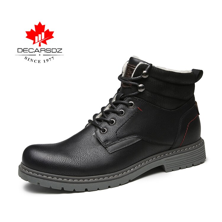DECARSDZ-Botas de nieve cálidas y cortas para hombre, zapatos a la , con cordones, de piel sintética, para invierno,: DK-B-1009-1 / 40