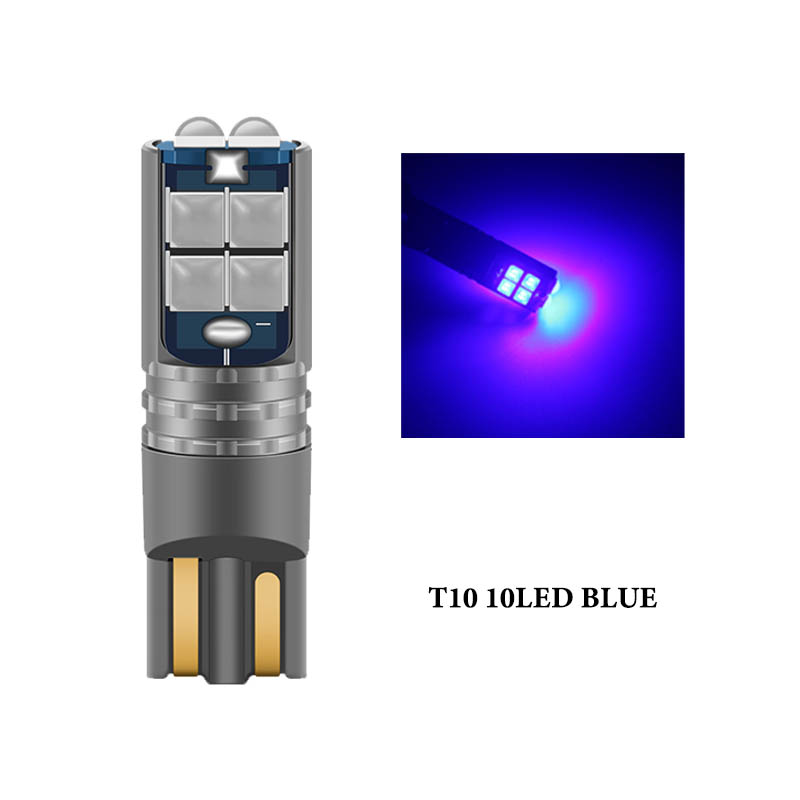 Luz LED Canbus T10 para Interior de coche, lámpara de lectura Canbus W5W 3030 10SMD 12V-24V 194 168, 10W, 1 unidad: Azul