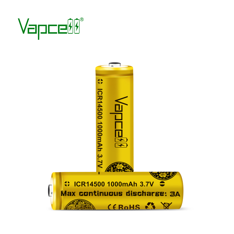 Vapcell original mini lithium 3.7V battery 14500 1000mah 3A rechargeable battery button top ( add a pointed )