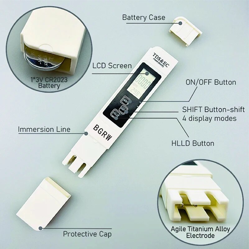 1Pc Wit Digitaal Water Tester Tds Ec Meter Bereik 0 Tot 9990 Multifunctionele Waterzuiverheid Temperatuur Temp Ppm Tester